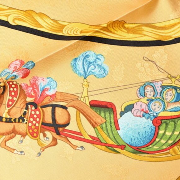 Hermes Scarf Muffler HERMES Carre 90 Silk Twill Carriage Motif Gold/Green - Picture 7 of 12